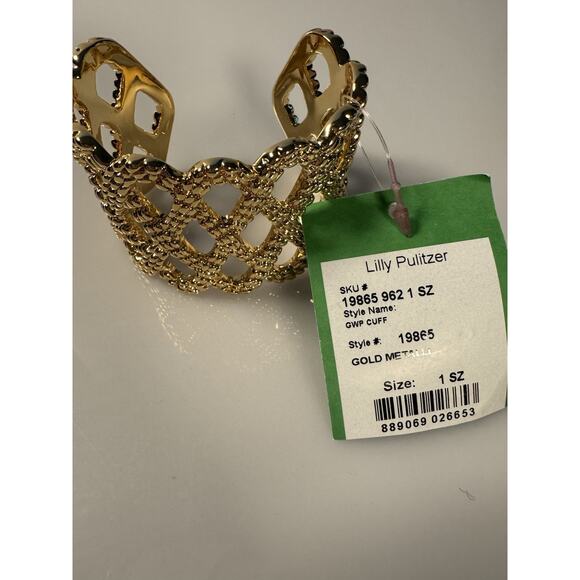Lilly Pulitzer CUFF STATEMENT BRACELET Textured Gold Metallic Lattice GWP NWT - Picture 3 of 6